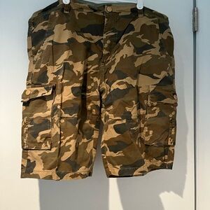 Green and Brown Cargo Shorts with Classic Camouflage